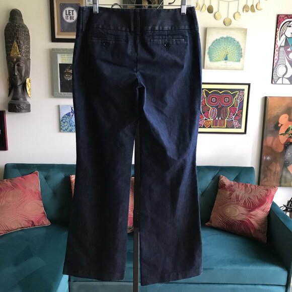 EXPRESS size 6R Dark Wash Stretch Denim Wide Leg Flare Editor Jeans Pants - Picture 3 of 4